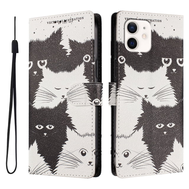 FOXDOCK Funda Tipo Cartera para iPhone 12 Mini con Soporte y Correa – Diseño de Patrones Lindos