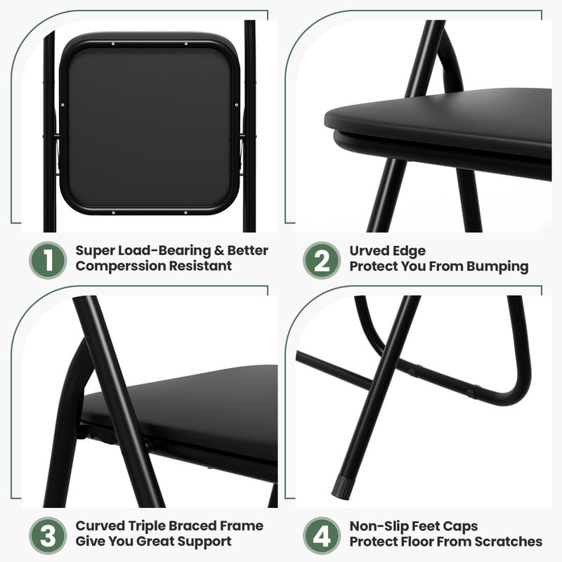 ELPOSUN Heavy Duty Folding Chair, 330 lbs Capacity Portable Foldable Chair for Indoor Outdoor, Set of 4, Black