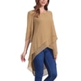 thumbnail image 4 of INSPIRAR CHIC Blusa de Chifón Asimétrica de Cuello Redondo para Mujer con Mangas de 3/4 y Volantes en Color Caqui Talla L, 4 of 6