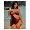 thumbnail image 2 of Women's Ombre Bikini Set - Sheer Wrap Skirt Swimsuit; Color Block 3 Piece Bathing Suit with Gold Ring Detail; Summer Beach Pool Swimwear for Women, 2 of 6