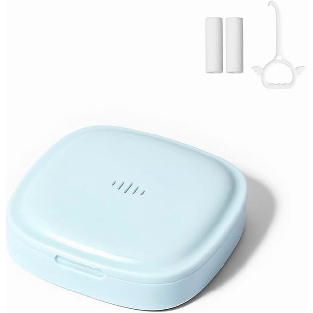 Maobuli Slim Retainer Case for Travel, Compact Aligner Holder with Removal Tool & Chewie, Small Thin Night Guard Container (Pastel Blue)