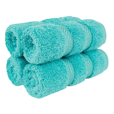American Soft Linen Luxury 4 Piece Washcloth Set 100% Cotton Turkish Washrags and Washcloths Turquoise