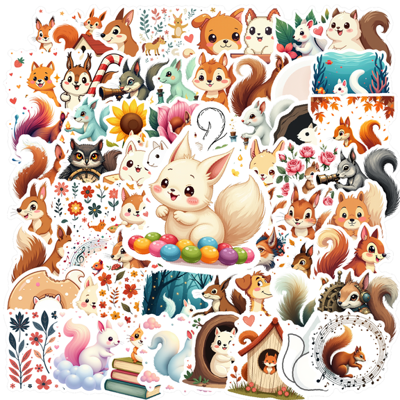 cartoon Squirrel Theme Stickers, Waterproof Squirrel Theme Sticker for Water Bottle Laptop Phone Cases Planner Skateboard Luggage Helmet Party Favor Decor, Ideal for Adults Teens Teacher Rewards