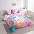 thumbnail image 4 of Homewish Dreamy Unicorn Teens Twin Bedding Sets 7-Piece, Girly Pink Cartoon Animal Bedding Comforter Set, Rainbow Plant Reversible Sheet Sets, Luxury Bedroom Decor, 4 of 8