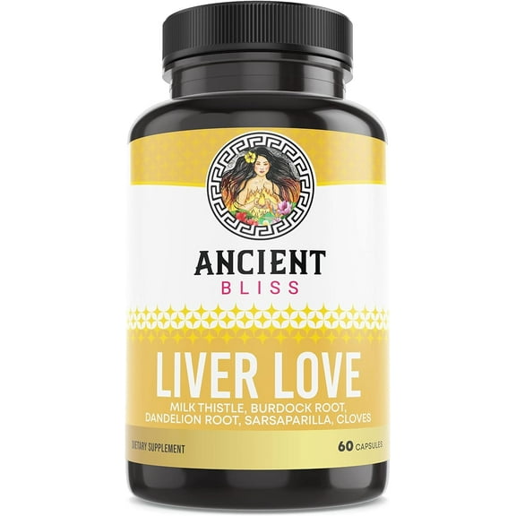 Ancient Bliss Liver Love - Natural Milk Thistle Liver Detox and Liver Health Cleanse Supplement - Support Healthy Liver in Men and Women,60 Capsules - with Burdock, Dandelion.