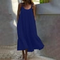 thumbnail image 2 of Wycnly Dresses for Women 2024 Summer Beach Plus Size Flowy Ruffle Swing Spaghetti Strap Casual Maxi Sundress Solid Sleeveless Round Neck Long Formal Dresses for Women Dark Blue XL, 2 of 4