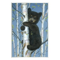 Stupell Industries Bear Cub Climbing Birch Tree Animals & Insects Painting Unframed Art Print Wall Art