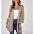 thumbnail image 3 of Cardigan à Manches Lanternes pour Femmes Mode Classique Imprimé Léopard Automne Hiver Manches Longues Chemises Imprimées Hauts Abricot S, 3 of 6