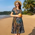 thumbnail image 4 of Uemuo Coffee-Drinking Skull Print Womens Summer Dress Casual Swing Short Sleeve Sundresses Beach A-line Shift Dress, 4 of 6
