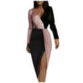 thumbnail image 1 of Moda mujer Sexy Casual nalgas cuello en V cremallera Patchwork largo Leeve vestido Fridja  yut5297, 1 of 8