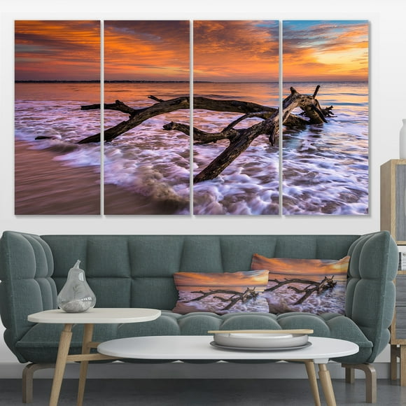 Huge Branch of Tree at Seashore - Beach Photo Canvas Print
