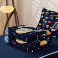 thumbnail image 6 of Manfei Cartoon Astronaut Letter A Zipper Twin Comforter Sets with Fitted Sheet and 2 Pillowcases,Celestial Space Planets Zipper Bedding Set,Navy Blue Reversible,4pcs, 6 of 8
