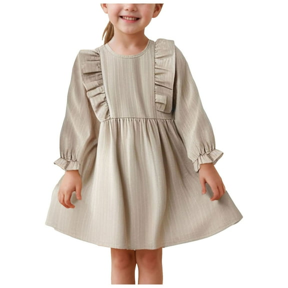 Toddler Dresses Baby Girls' Dresses Toddler Dress Long Sleeve Baby Little Girls Dresses Ruffle Fall Winter Dresses for Girls Casual Party Birthday Dress Khaki 5 Years