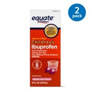 (2 Pack) Equate Childrens Ibuprofen Bubblegum Suspension, 100 mg, 8 Fl Oz