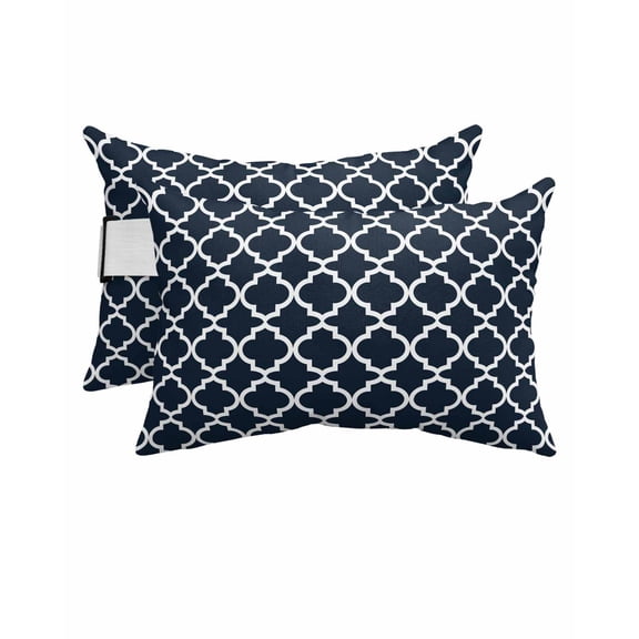 Pack of 4 Outdoor Lumbar Pillow Covers 12x20 Inch, Navy Blue Morocco Waterproof Throw Pillow Covers Set, Modern Farmhouse Minimalist Plaid Indoor&Outdoor Decorative Cushion Cases for Patio Porch Car