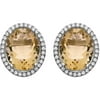 5th & Main Platinum-Plated Sterling Silver Oval Single-Cut Citrine Pave CZ Earrings