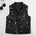 thumbnail image 3 of Women Vest Coat Faux Leather Smooth Surface Belt Decor Turn-down Collar Zip-up Sleeveless Zipper Pockets Retro Motorcycle Waistcoat Commuting Travel Outerwear, 3 of 7