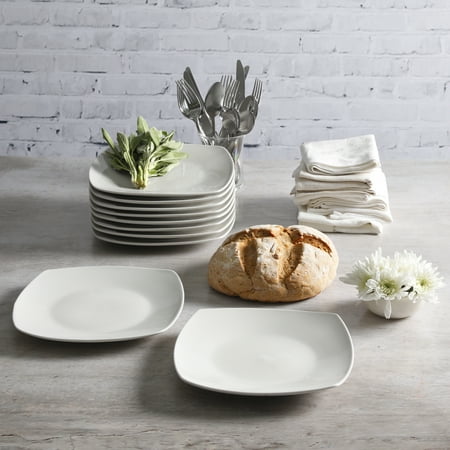 Gibson Home Everyday Square White 10.75-Inch Dinner Plate, Set of 10