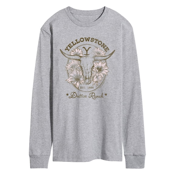 Yellowstone - Dutton Ranch Skull Flowers - Men's Long Sleeve Graphic T-Shirt