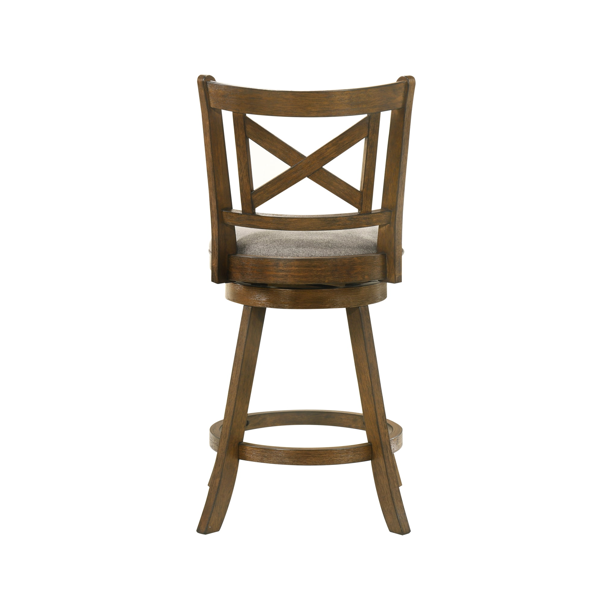 Kodi Modern Farmhouse Swivel Wood Counter Height Kitchen Bar Stool in Sepia Brown Finish with Grey Fabric Upholstered Seat