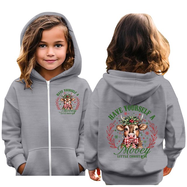 MIASHUI Chandail en Molleton Filles Hauts Garçons et Filles Décontracté Imprimé à Capuche Manches Longues, Gris, 5-6 Ans