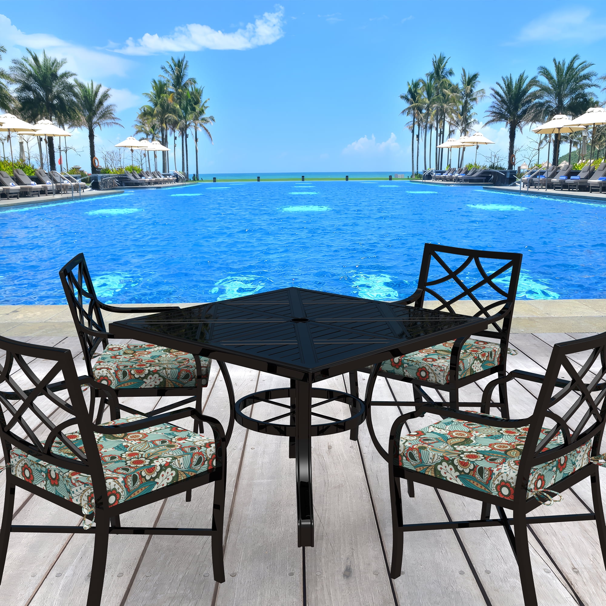 PYPUMSA Outdoor Chair Seat Pads Cushions Set of 4 for Patio Furniture, Water-Resistant Patio Chair Cushions with Ties, High Density Foam Outdoor Seat Cushion, 18.5" X 16" X 3", Flower Green
