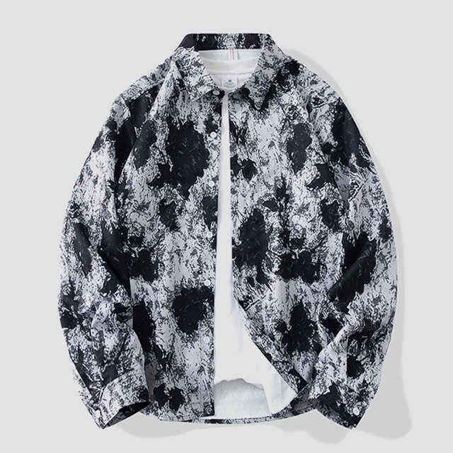 Blusa y camisa de manga larga con cuello vuelto para hombre, informal, con estampado, de poliéster