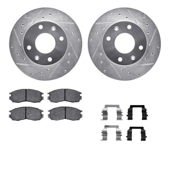 Dynamic Friction Company Front Brake Rotors-Drilled and Slotted-Silver with 5000 Advanced Brake Pads includes Hardware 7512-72034