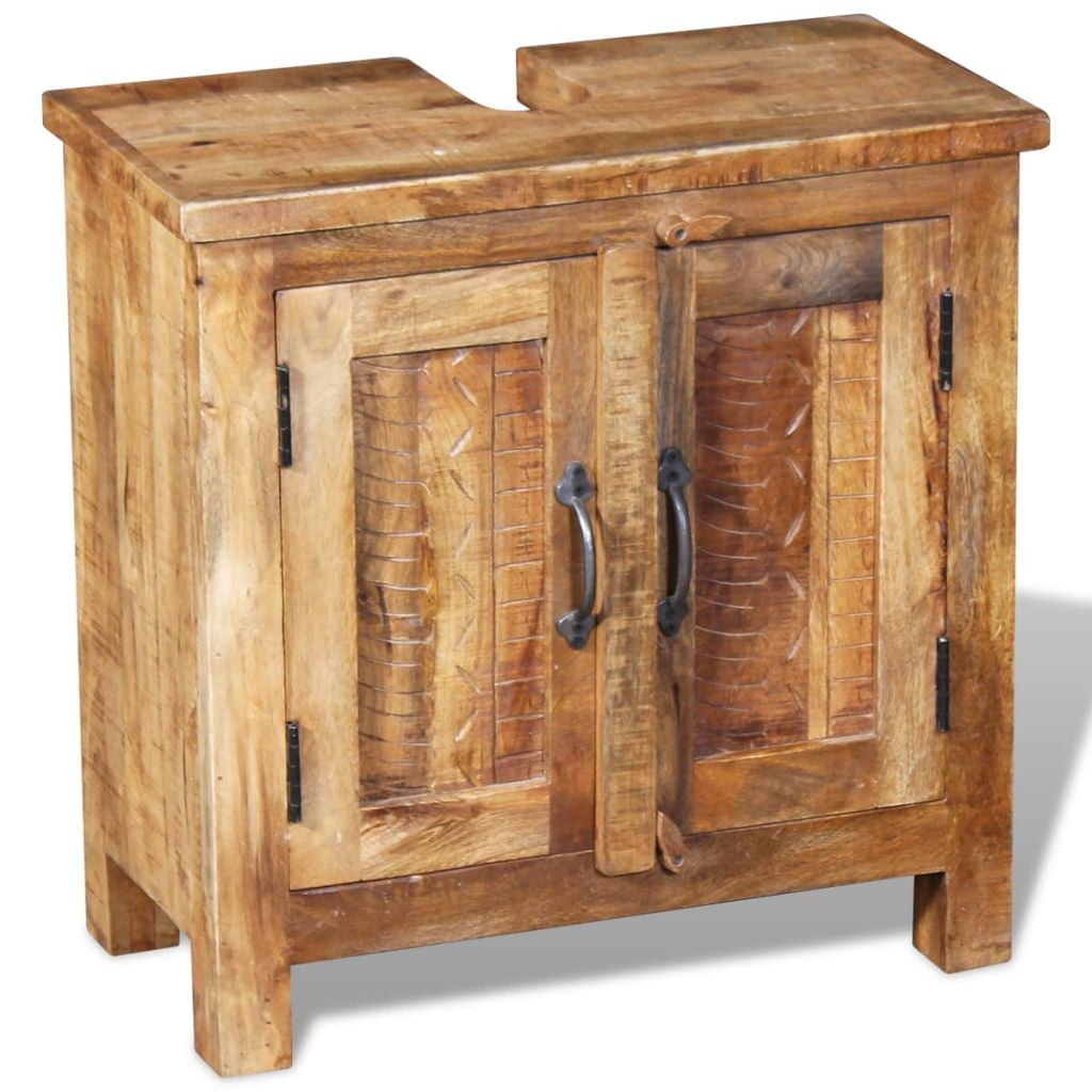 Kepooman Bathroom Solid Mango Vanity Cabinet Set with 2 Doors & Mirror, Brown Kepooman Bathroom Solid Mango Vanity Cabinet Set with 2 Doors & Mirror, Brown
