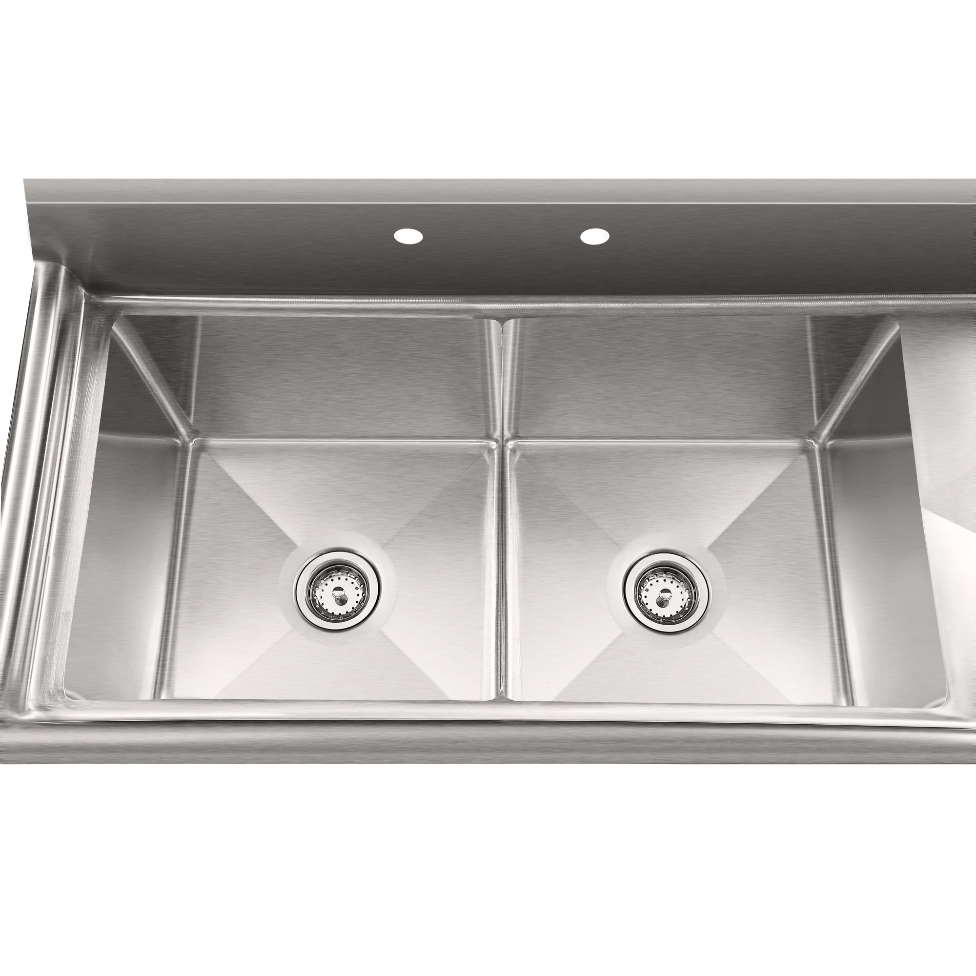 57 in. 18-Gauge 2-Compartment Commercial Sink with Backsplash and 18 in. Right Drainboard, Bowl Dimensions 18"x18"x14" in Stainless-Steel (KM-SB181814-18R3)