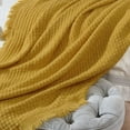thumbnail image 3 of CREVENT Farmhouse Boho Knitted Throw Blanket for Couch Sofa Chair Bed Home Decoration, Soft Warm Cozy Light Weight for Spring Summer Fall (50''X60'' Mustard/Yellow), 3 of 4