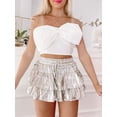 thumbnail image 4 of Rdhnmea Women's Fashion Mini Skirts Metallic Drawstring High Waist Skirts, 4 of 7
