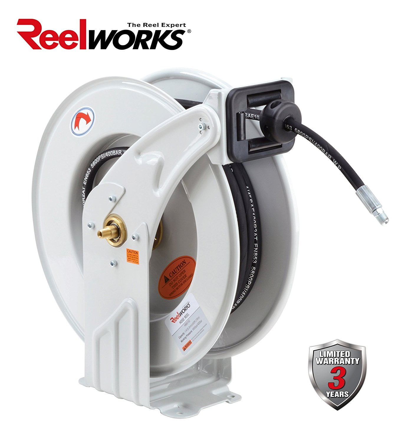 REELWORKS Heavy Duty Spring Driven Hose Reel (1/4" x 50 Ft. GREASE REEL