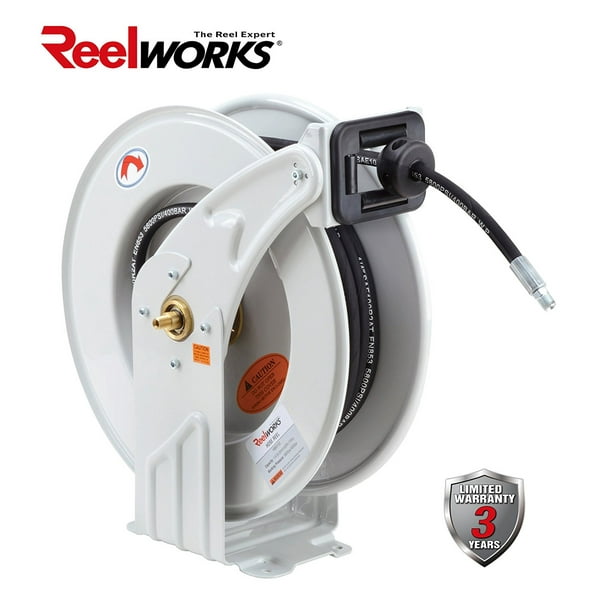 REELWORKS Heavy Duty Spring Driven Hose Reel (1/4" x 50 Ft. GREASE REEL
