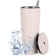 thumbnail image 1 of Taza de viaje de 750 ml, taza de acero inoxidable de doble pared, botella de agua con aislamiento al vacío, taza de café con agua aislada, taza de doble pared con pajita, cepillo y tapa, 1 of 5