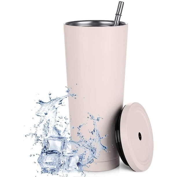 Taza de viaje de 750 ml, taza de acero inoxidable de doble pared, botella de agua con aislamiento al vacío, taza de café con agua aislada, taza de doble pared con pajita, cepillo y tapa