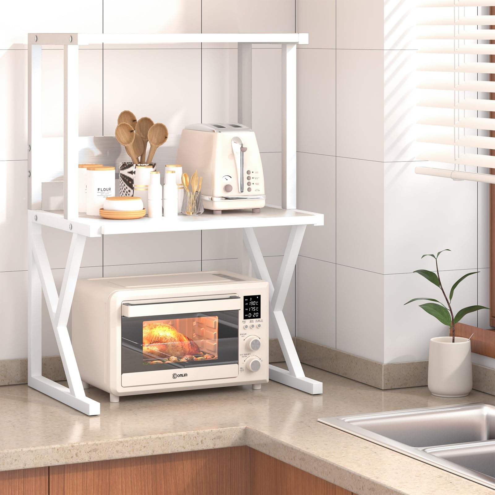 Desktop Printer Stand with 3 Tier Wood Storage Shelves,Under Desk Printer Table,Multi-Purpose Home Office Desk Organizer for Fax Machine, Scanner (White)