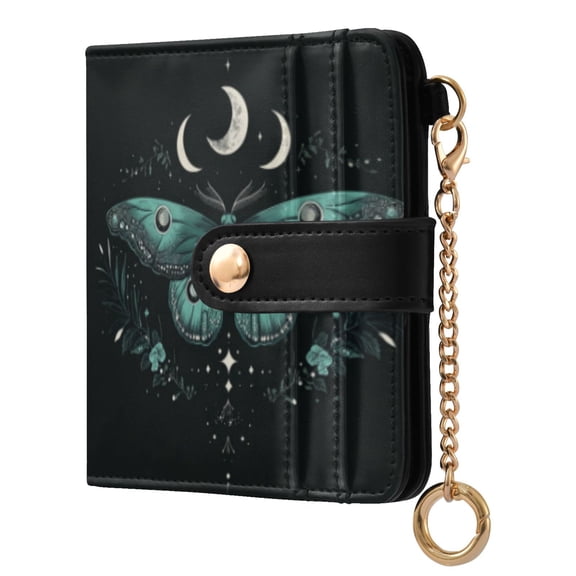 Qxltty Green Moth Ladies Wallet Rfid Slim Thin Compact Credit Card Women Wallet Zipper Coin Pocket and ID Window for Female Gifts