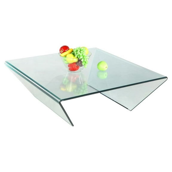 Milan Lexie 41.5" Square Contemporary Glass Bent Cocktail Table in Clear