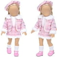 thumbnail image 6 of Elainilye Winter Outfit for 18in Doll Clothes Soft Plaid Coat Set with Beret Hat Girl Doll Winter Fashion Cozy Doll Wardrobe for Cold Weather, 6 of 8