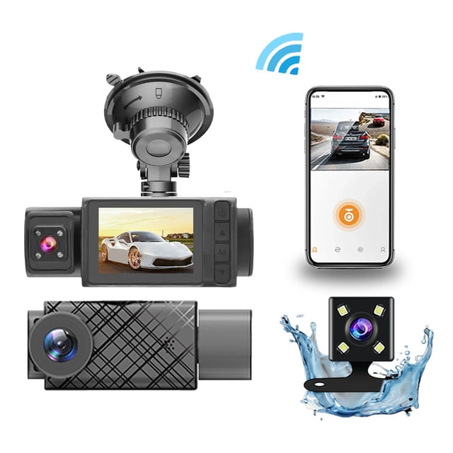 Kbndieu Dash Cam Dash Cam 1080P Three Channel WiFi Car Camera with Infrared Night Vision 170 Degrees Wide Monitoring Loop Recording-Inch Screen Car Accessories