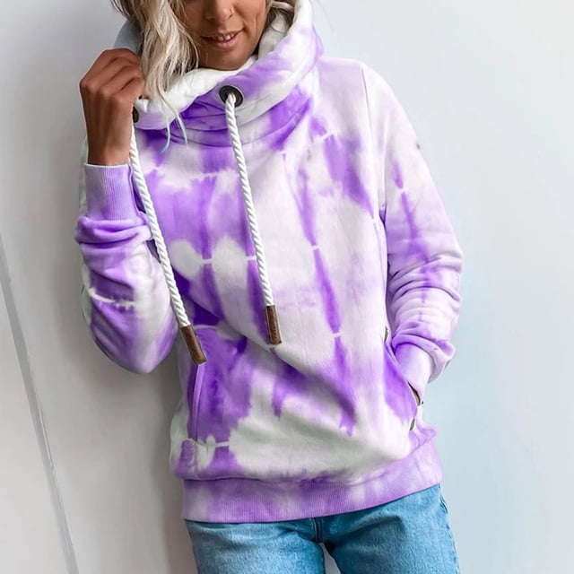 Sweat à Capuche pour Femmes, Imprimé Tie-Dye, Manches Longues, Poche, Ample
