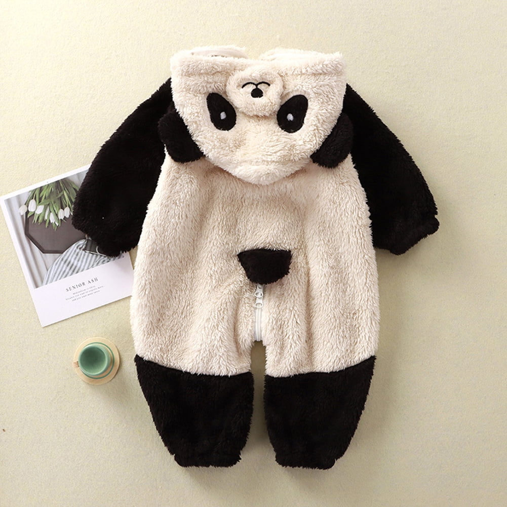 Godderr Newborn Baby Cartoon Jumpsuit Toddler Warm Hooded Rompers Fleece Onesies Loungewear Infant Winter Outfits,Cute Bear Ear Bodysuits Outwear Baby Boys Girls Romper Pajamas for 1M-2Y