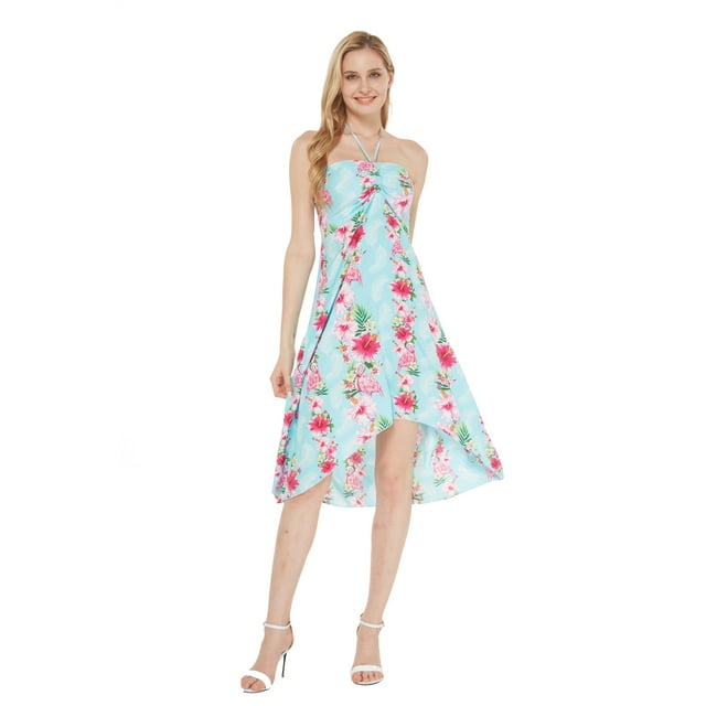 Robe Hawaïenne Luau à Imprimé Floral pour Femmes TTG Rose Turquoise Hibiscus