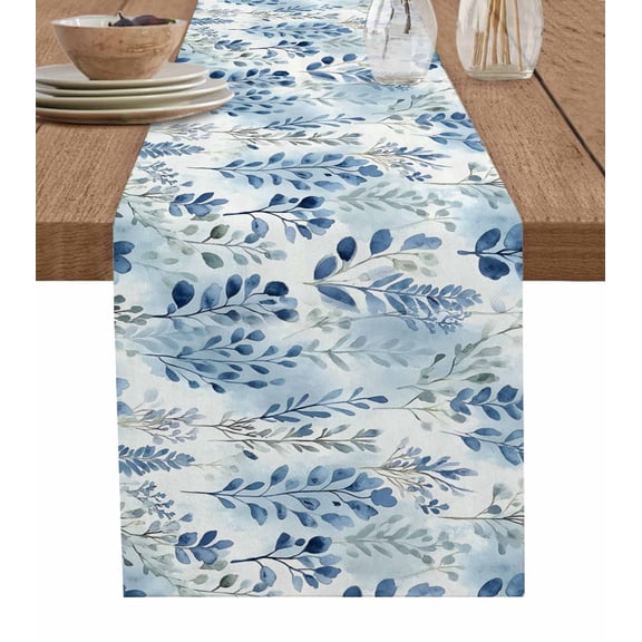 Hokiten Table Runners 60 Inches Long Dress Scarves, Blue Botanical Farmhouse Kitchen/Dining Table Runner, Small Coffee Tablerunners, Pastoral Spring Summer Leaf 13x60 Inch