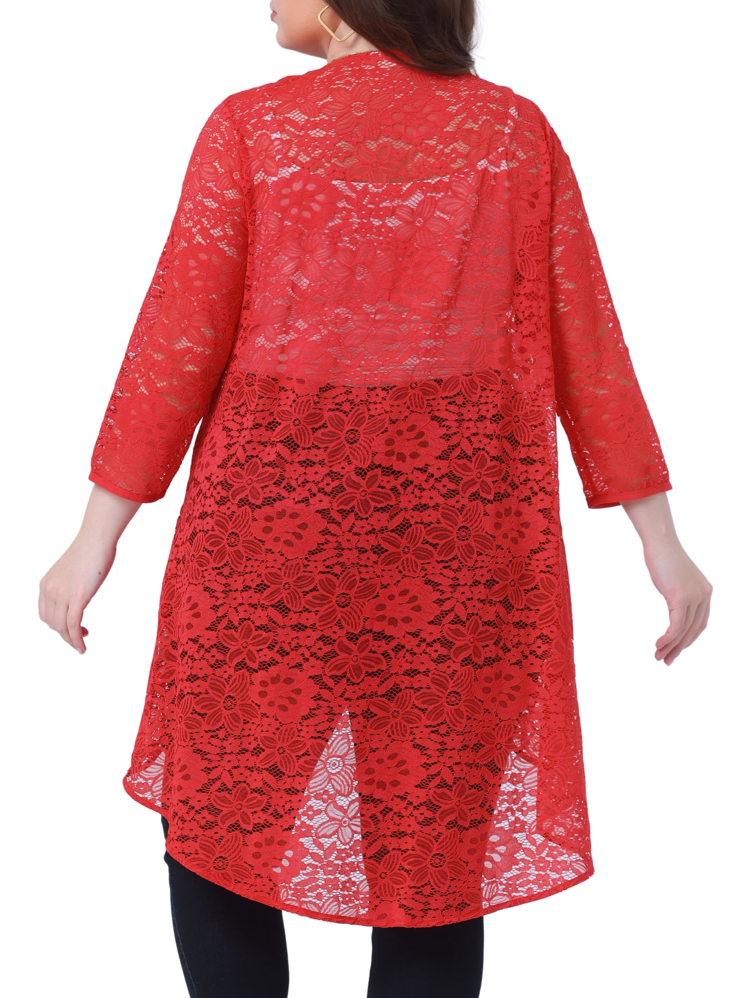 DARING DIVA Plus Size Lace Crochet Sheer Kimono Cover Up Cardigan 2X Red