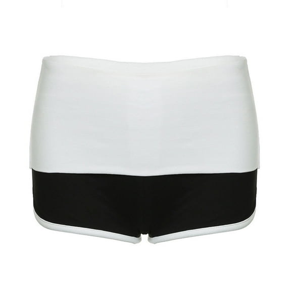 Contrast Patchwork Fold Over Fitted Yoga Shorts Women High Waist Sports Casual Short Pants Wide Waistband Workout Shorts