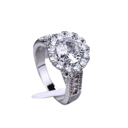 HeartsAndYou 4ct Round Cut Moissanite Engagement Ring for Women 18k White Gold over Silver Halo Antique Inspired Milgrain