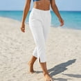 thumbnail image 5 of JOANKDMI Linen Capri Pants for Women No Drawstring Elastic Waisted Straight Leg Comfortable Side Slit Bottoms Summer Casual Vacation Beach Trousers with Pockets, 5 of 8