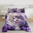 thumbnail image 2 of Manfei Cartoon Cat Lover Bedding Comforter Set, Kawaii Kitten Animal Twin Comforter Sets, Dreamy Purple Floral Reversible Bedding Set, Luxury Bedroom Decor, 2 Pieces, 2 of 8